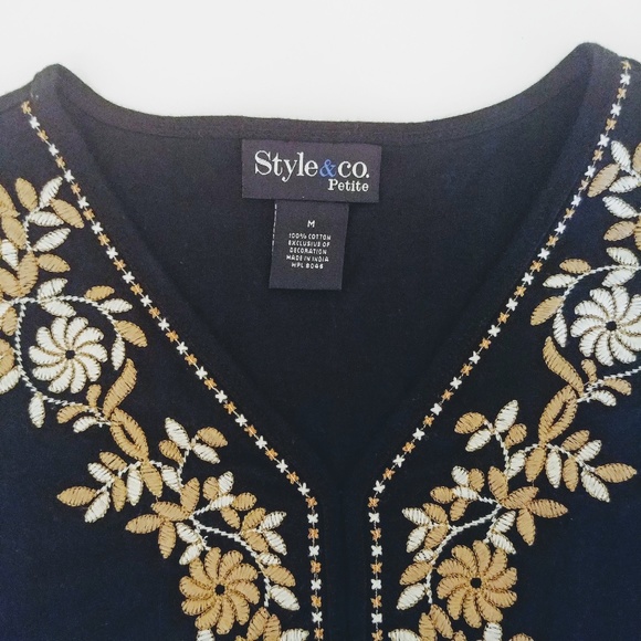 Style & Co. Tops - Embroidered Black Style & Co Petite Top